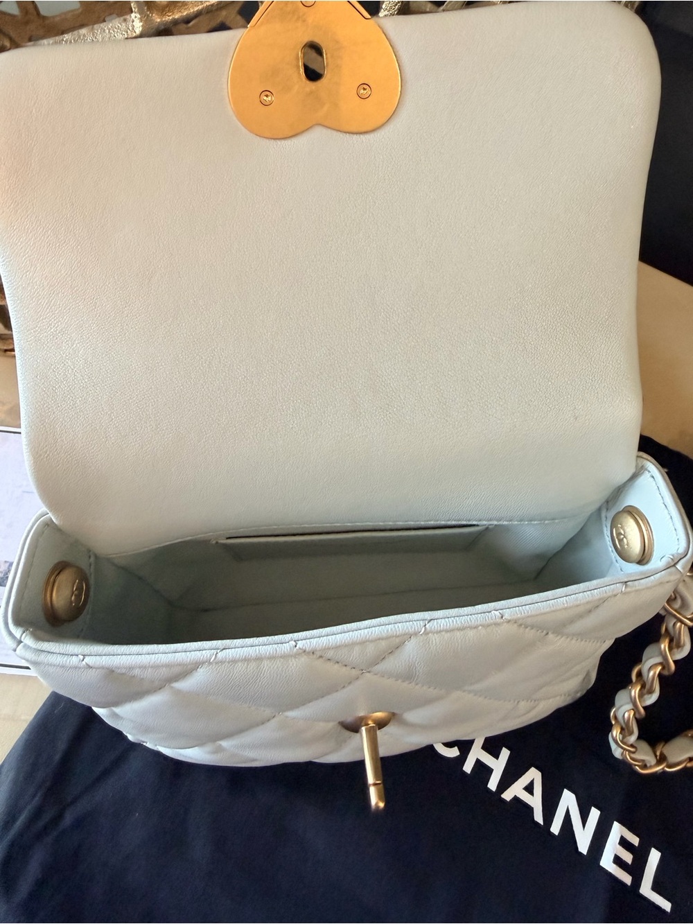Chanel 22S Baby Blue Lambskin Plexiglass Coco Love Mini Flap | Microchipped ✨ - Picture 7 of 11